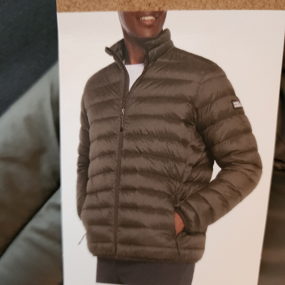 Eddie Bauer Down Puffer Jacket Men Small Taupe Feather Insulated Coat